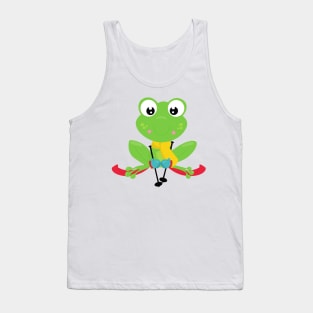 Winter Frog, Cute Frog, Green Frog, Skis, Skiing Tank Top